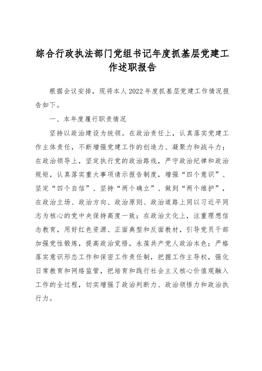 综合行政执法部门党组书记年度抓基层党建工作述职报告.docx,第1页预览