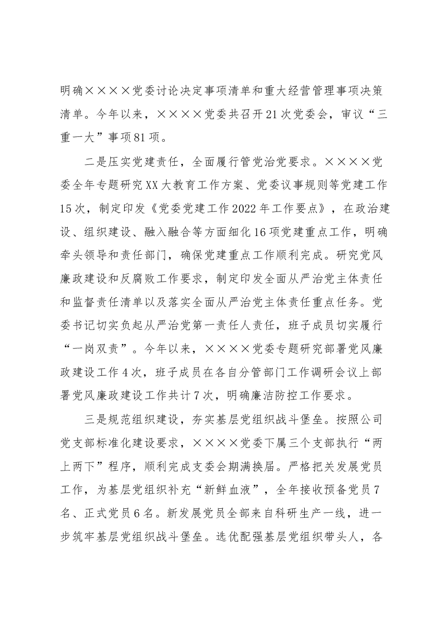 国企党委书记2022年度述职报告.docx,第2页预览