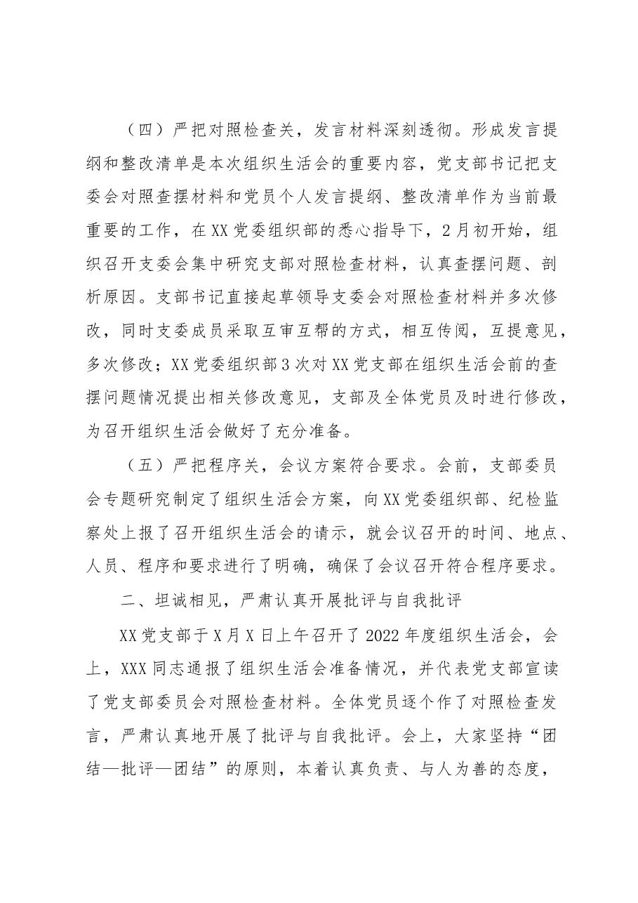 XX党支部关于召开2022年度组织生活会及民主评议党员的报告.docx，第3页预览