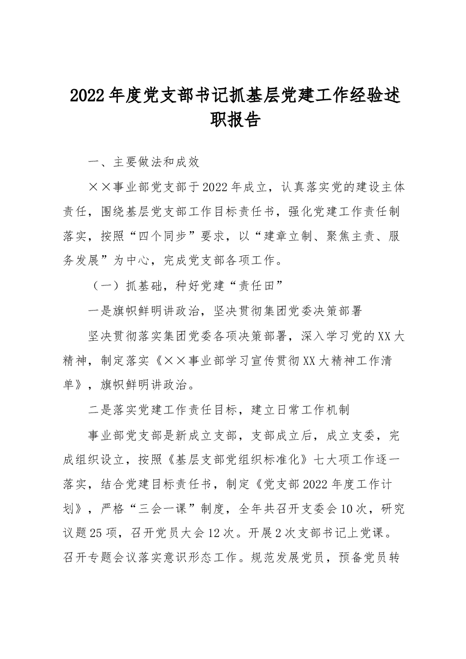 2022年度党支部书记抓基层党建工作经验述职报告.docx,第1页预览
