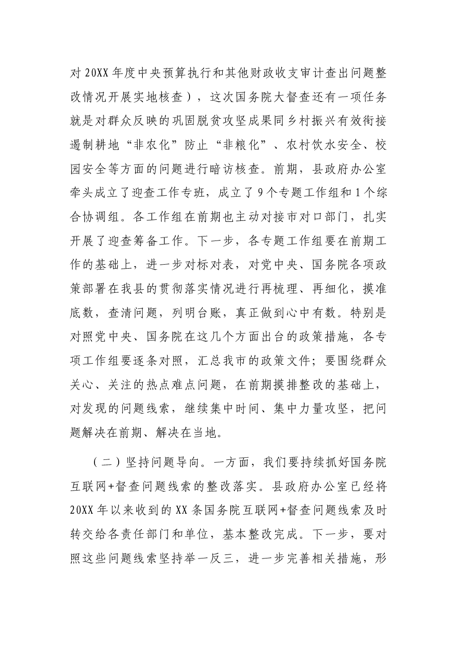 县长在做好国务院第x次大督查迎查工作会议上的讲话.docx,第3页预览
