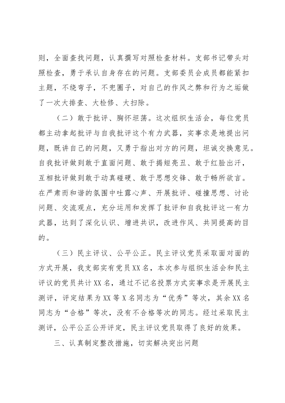 XX党支部2022年度基层党组织组织生活会和开展民主评议党员工作开展情况报告.docx,第3页预览