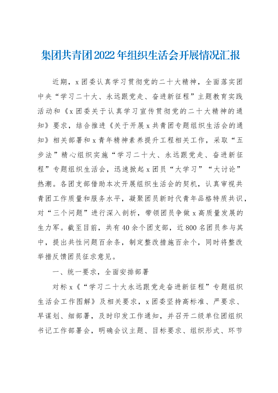 集团共青团2022年组织生活会开展情况汇报.docx,第1页预览