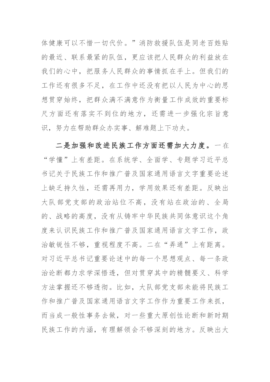 加强和改进民族工作专题组织生活会党支部班子检视材料.docx,第3页预览