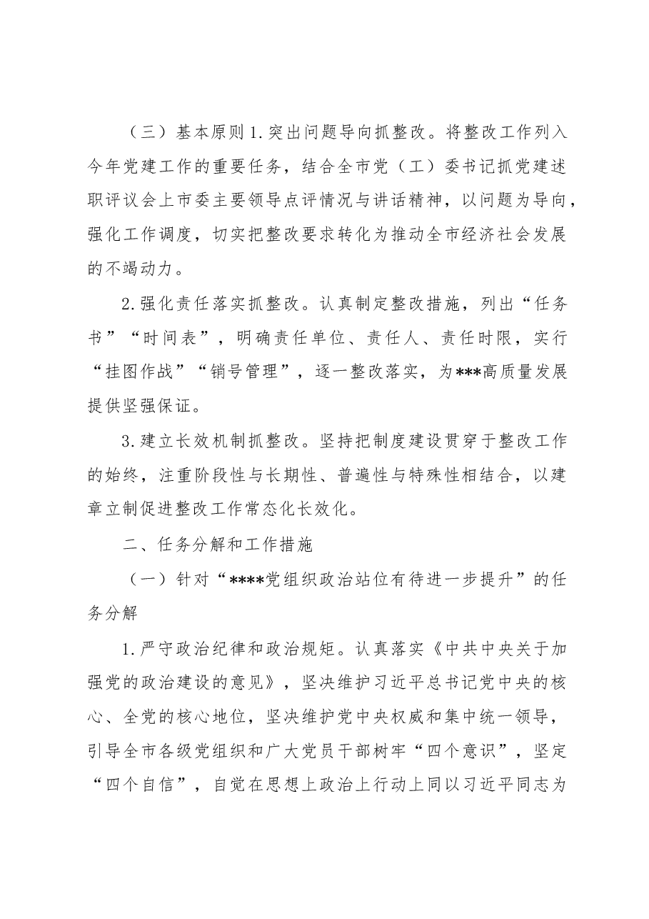 关于落实全市基层党委(党工委)抓党建工作述职评议会议查摆问题整改任务分解的工作方案.docx,第2页预览