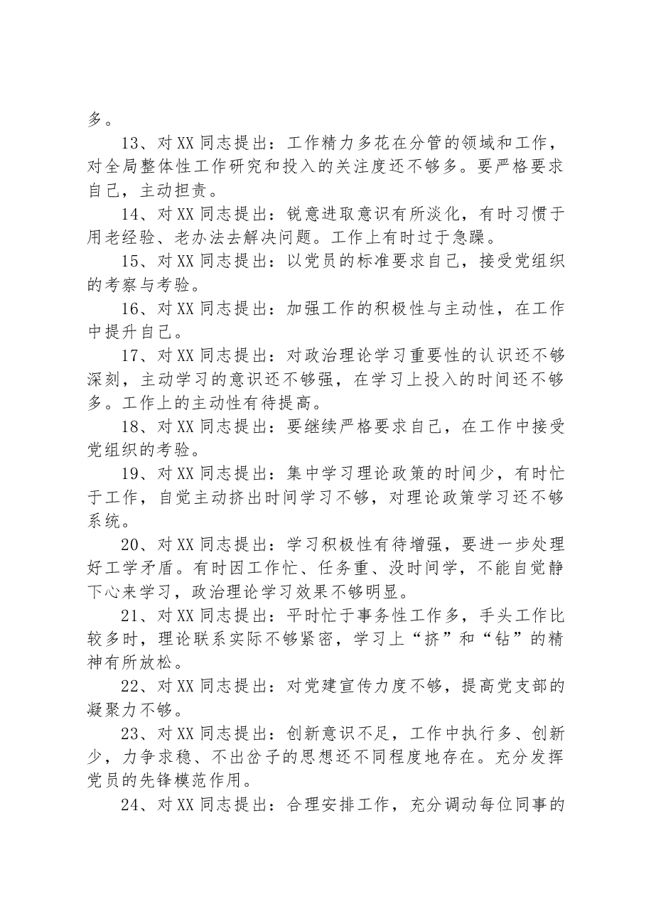 组织生活会党员相互批评意见汇编.docx,第2页预览
