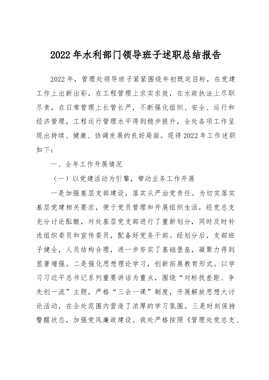 2022年水利部门领导班子述职总结报告.docx,第1页预览
