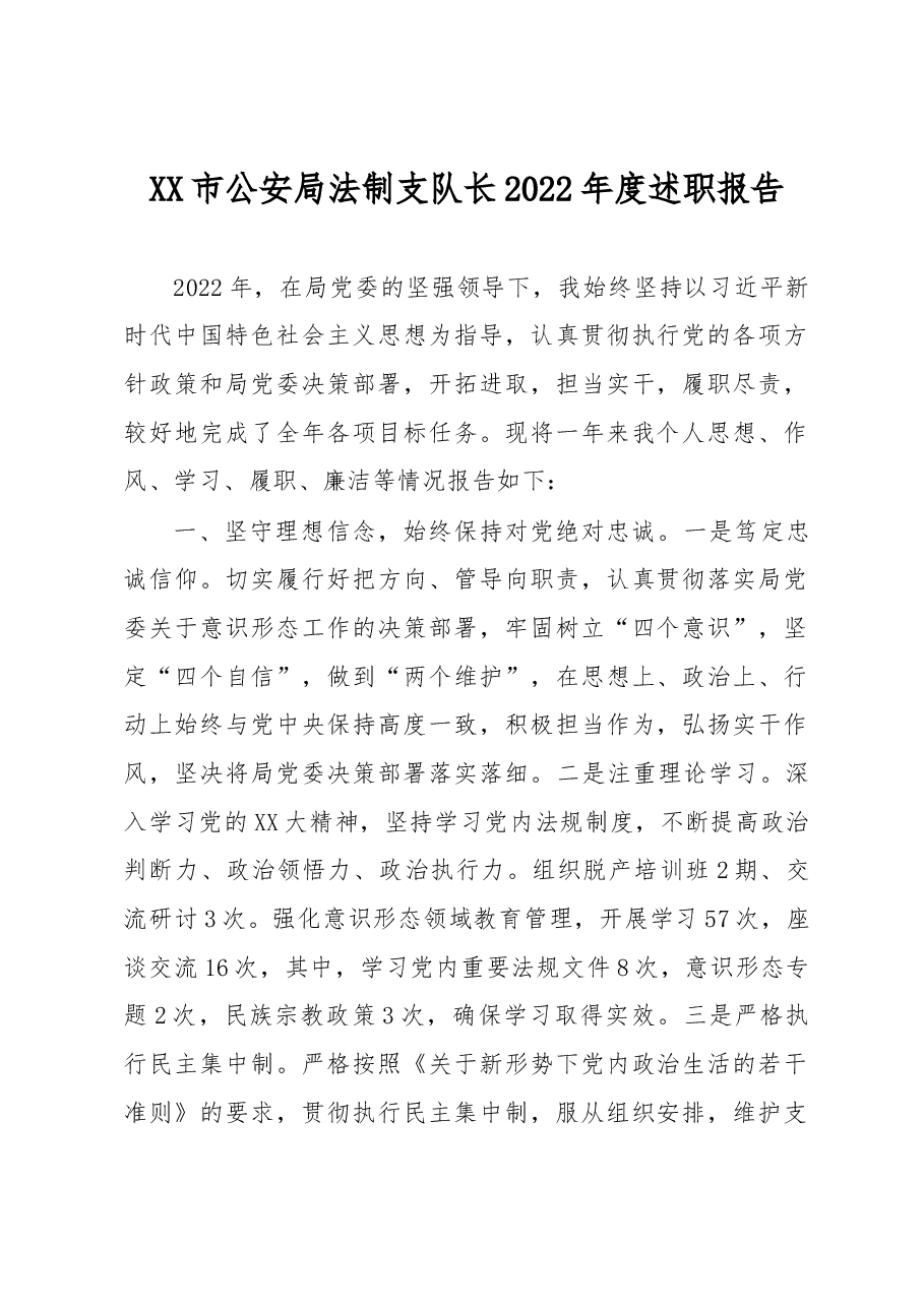 XX市公安局法制支队长2022年度述职报告.docx,第1页预览