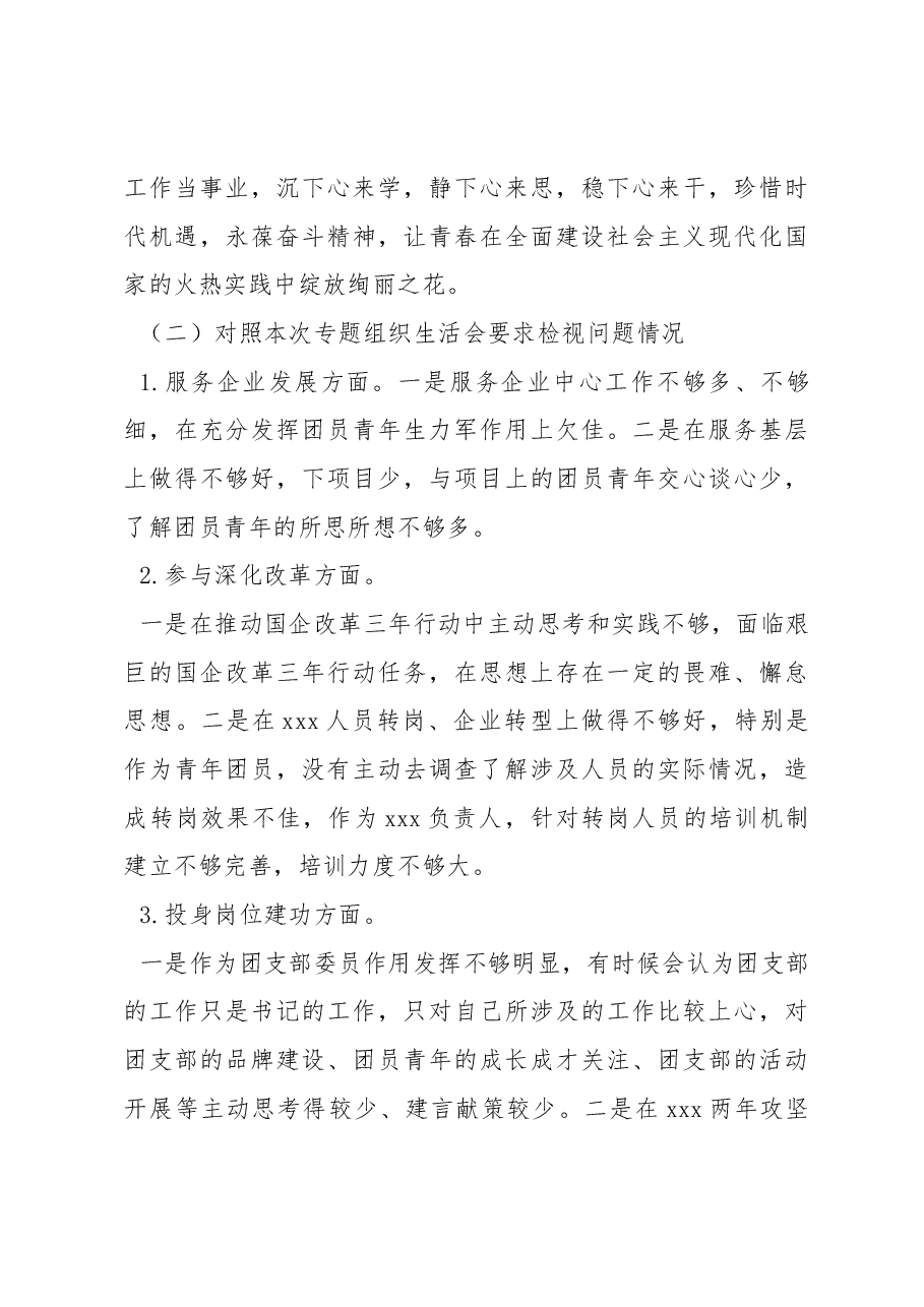 国有企业团支部委员2022年专题组织生活会个人对照检查材料.docx，第3页预览