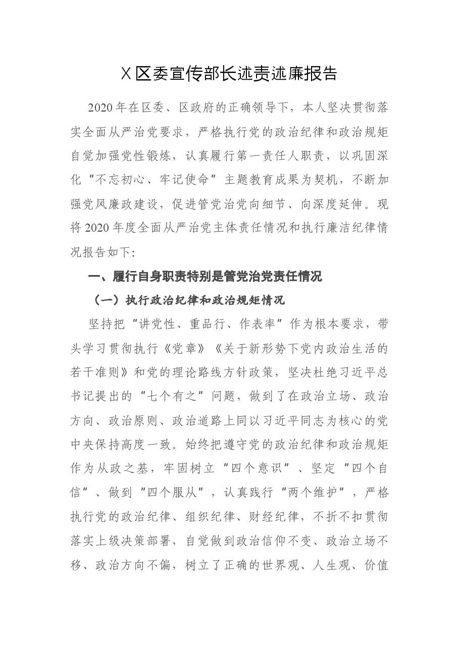 X区委宣传部长述责述廉报告.docx,第1页预览