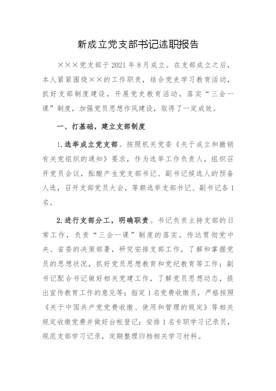新成立党支部书记述职报告.docx,第1页预览