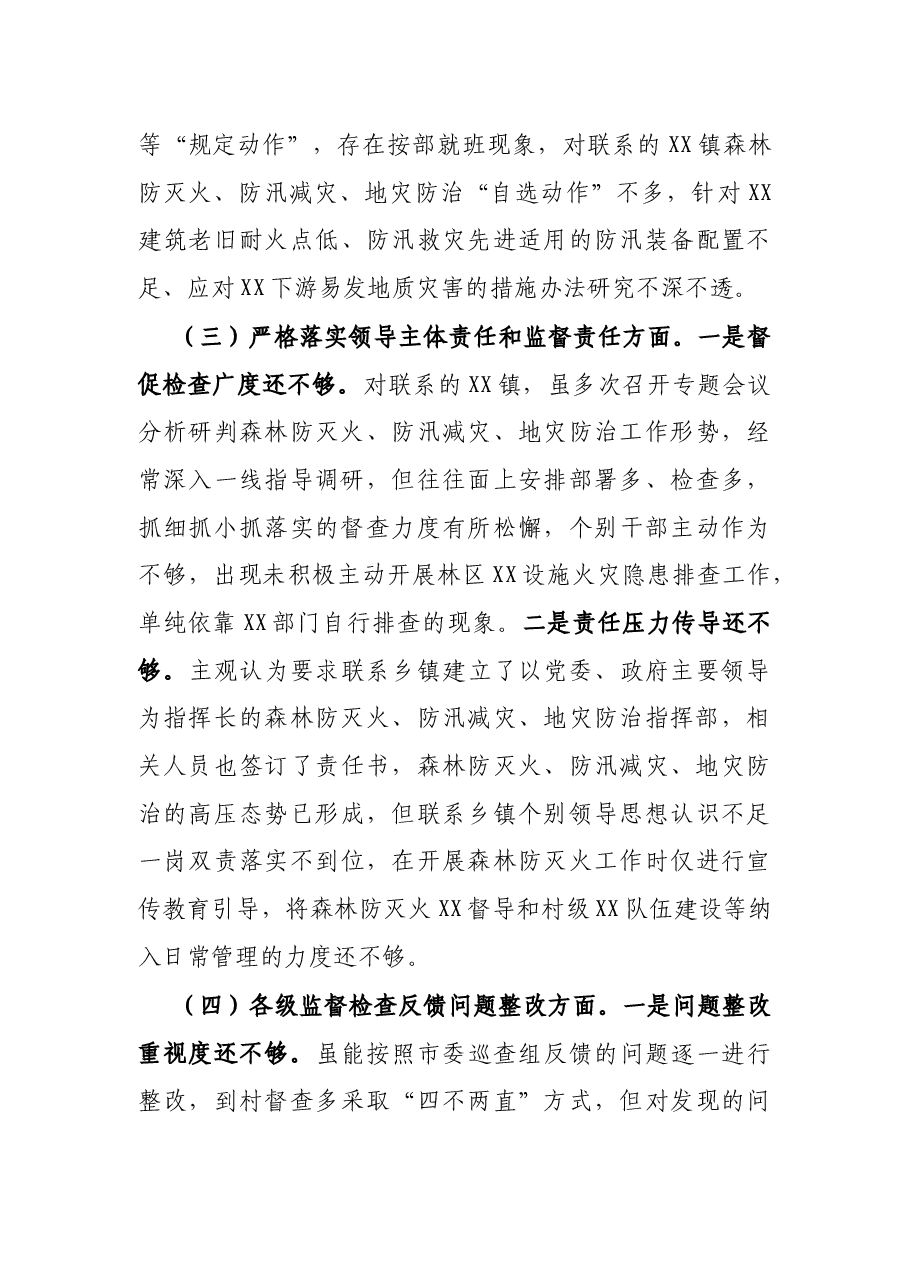县委组织部长在县委常委班子森林防灭火、防汛减灾、地灾防治工作专题民主生活会个人检视剖析材料.docx,第3页预览
