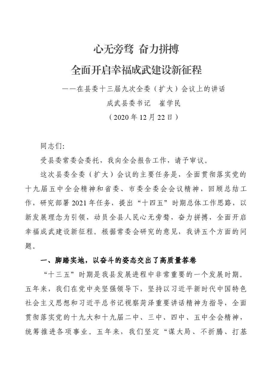 在县委十三届九次全委(扩大)会议上的讲话.docx,第1页预览