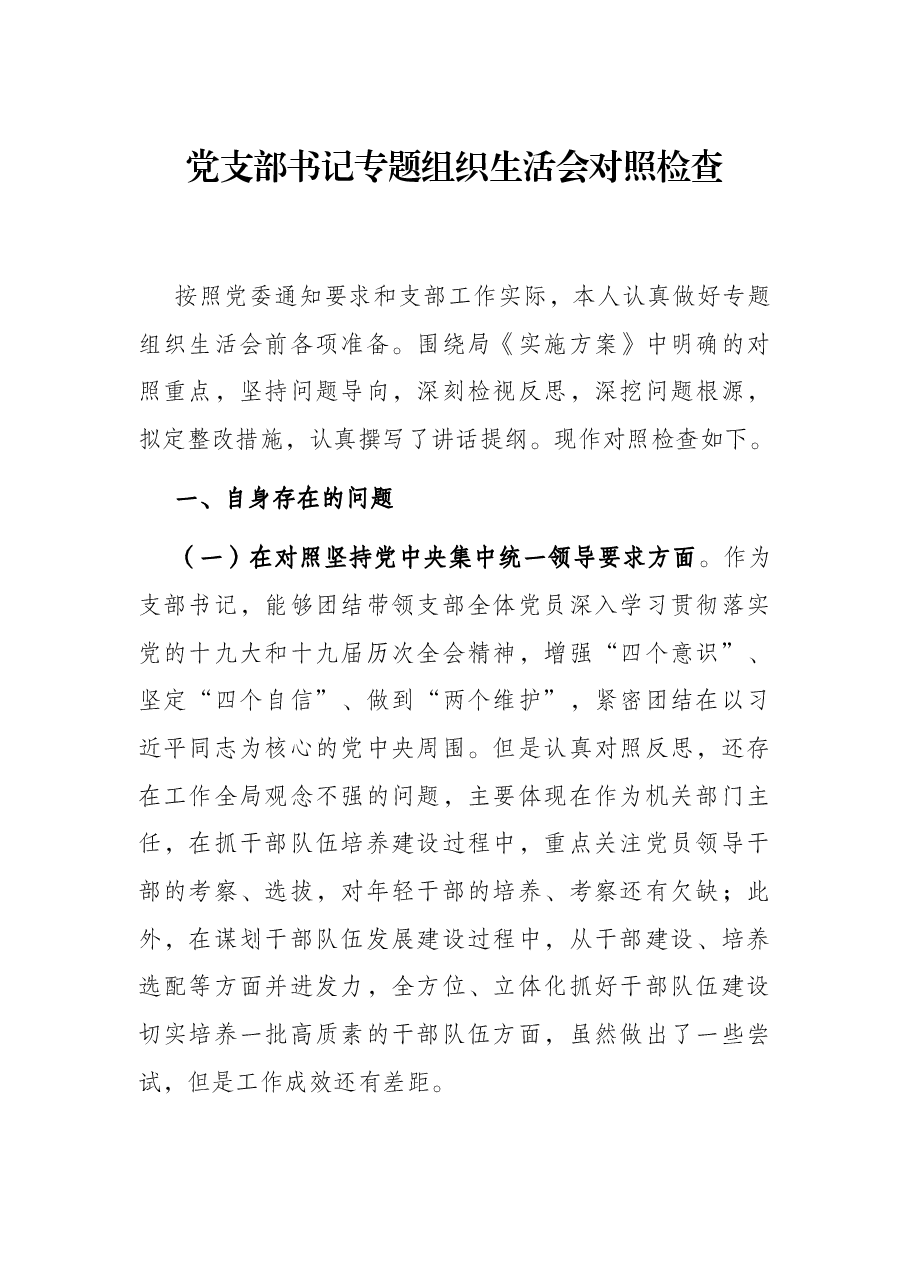 党支部书记专题组织生活会对照检查.docx,第1页预览