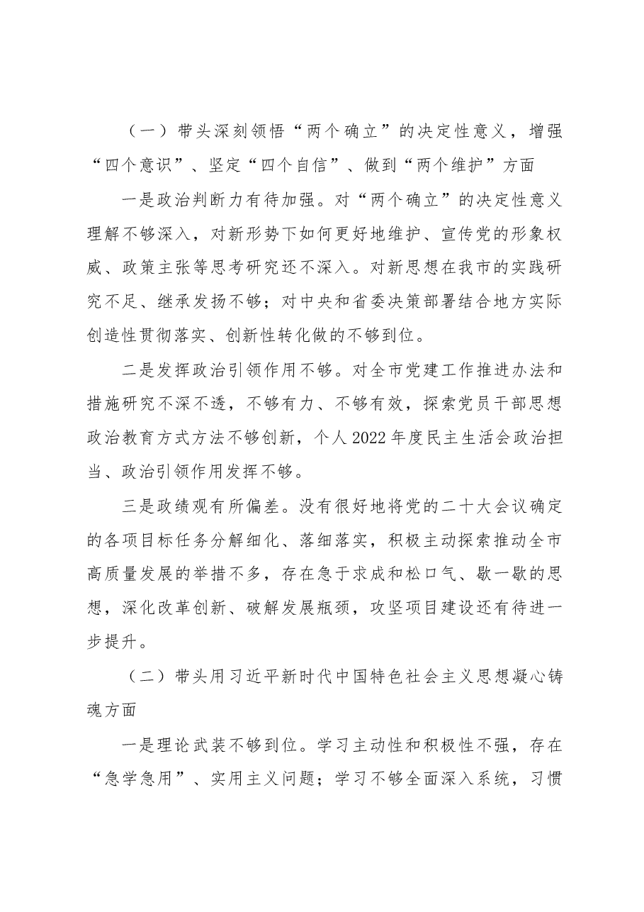 (11篇)一把手领导2022年度民主生活会六个带头对照检查材料汇编.docx,第3页预览