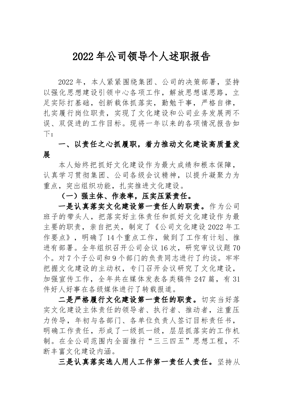 2022年公司领导个人述职报告.docx,第1页预览