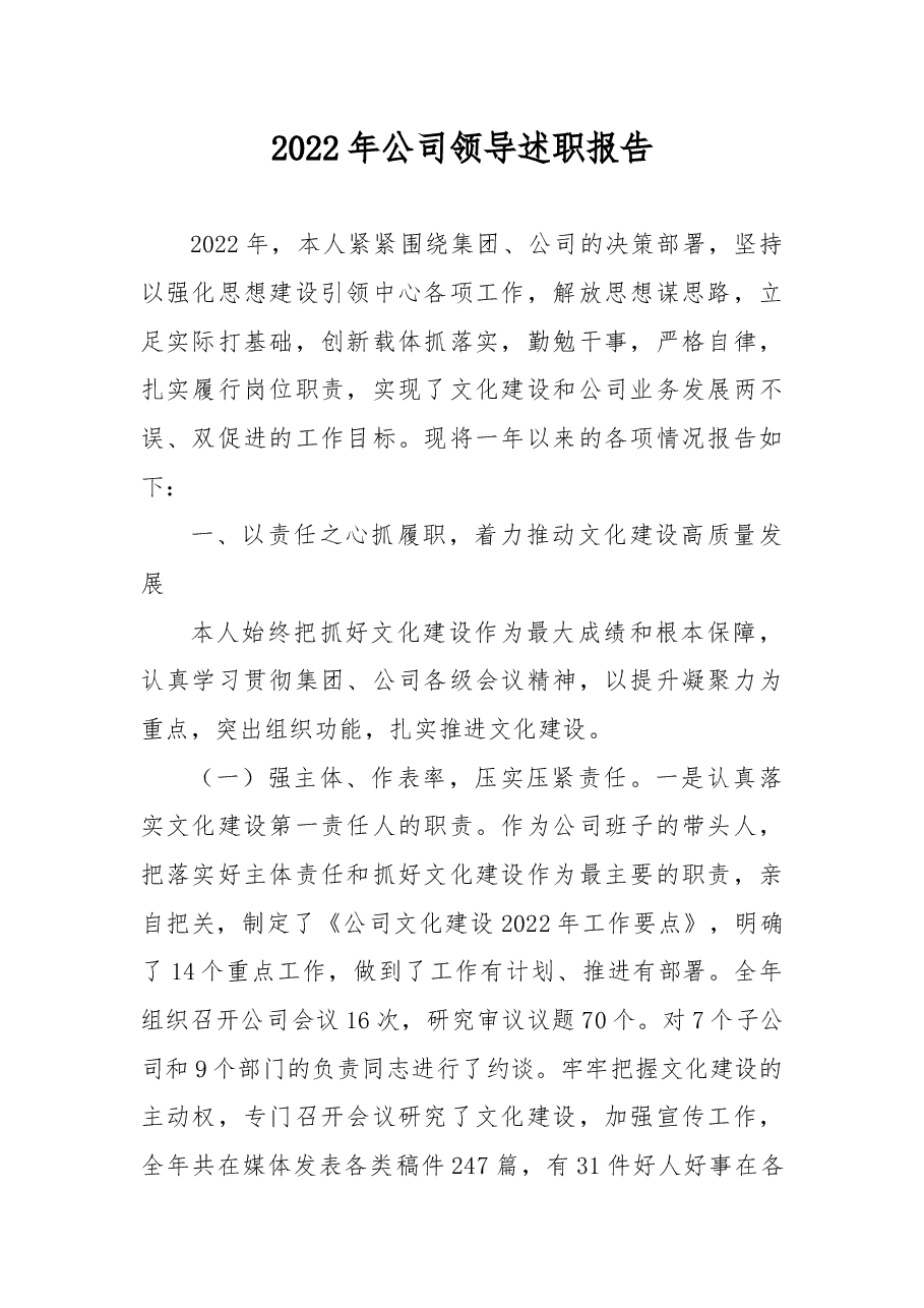 2022年公司领导述职报告.docx,第1页预览
