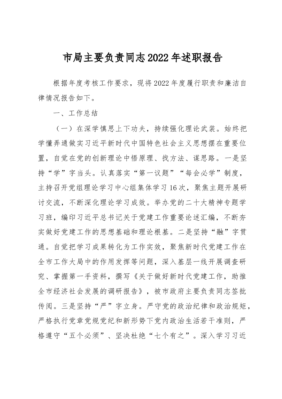 市局主要负责同志2022年述职报告.docx，第1页预览