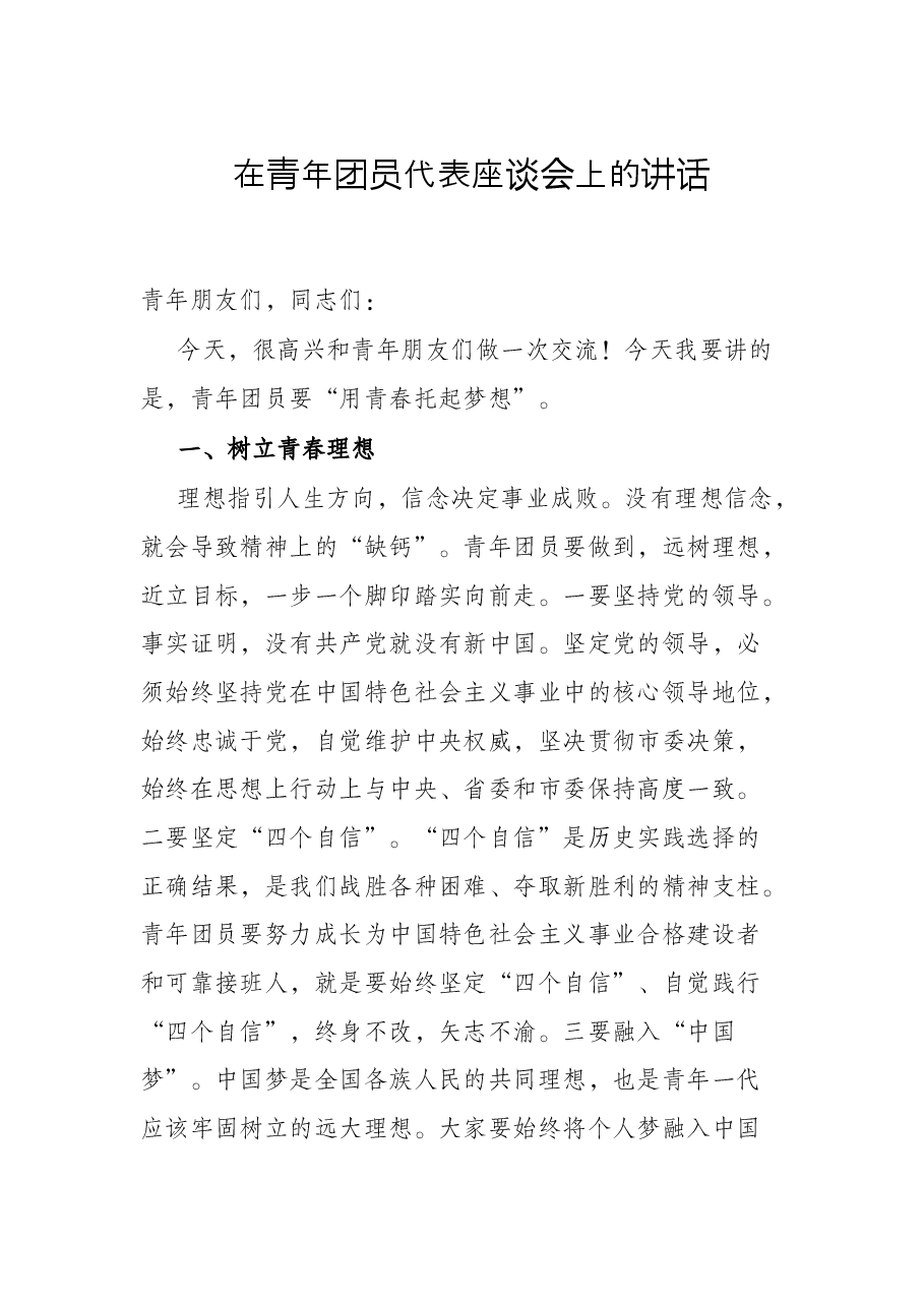 在青年团员代表座谈会上的讲话.docx,第1页预览