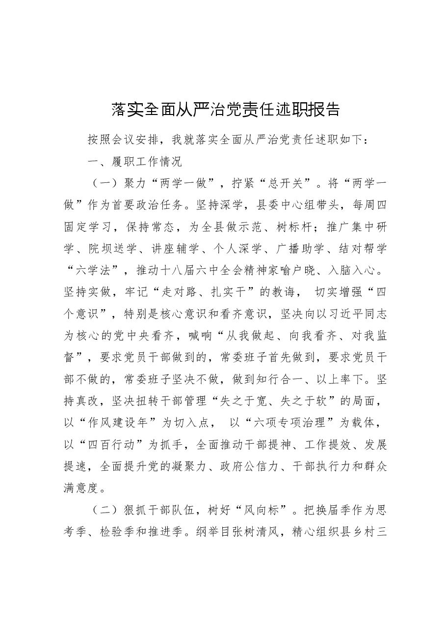 落实全面从严治党责任述职报告.docx,第1页预览