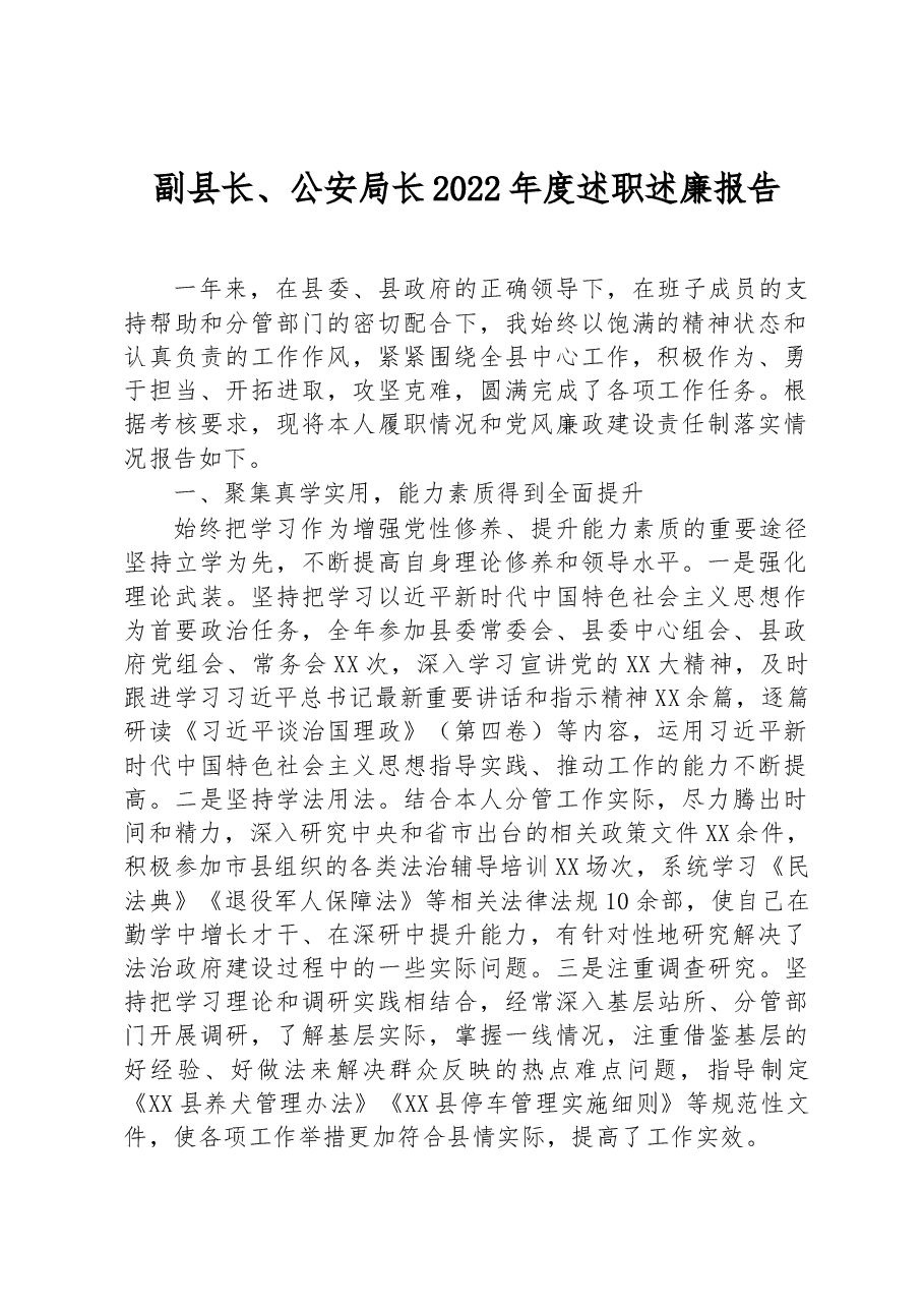 副县长、公安局长2022年度述职述廉报告.docx,第1页预览