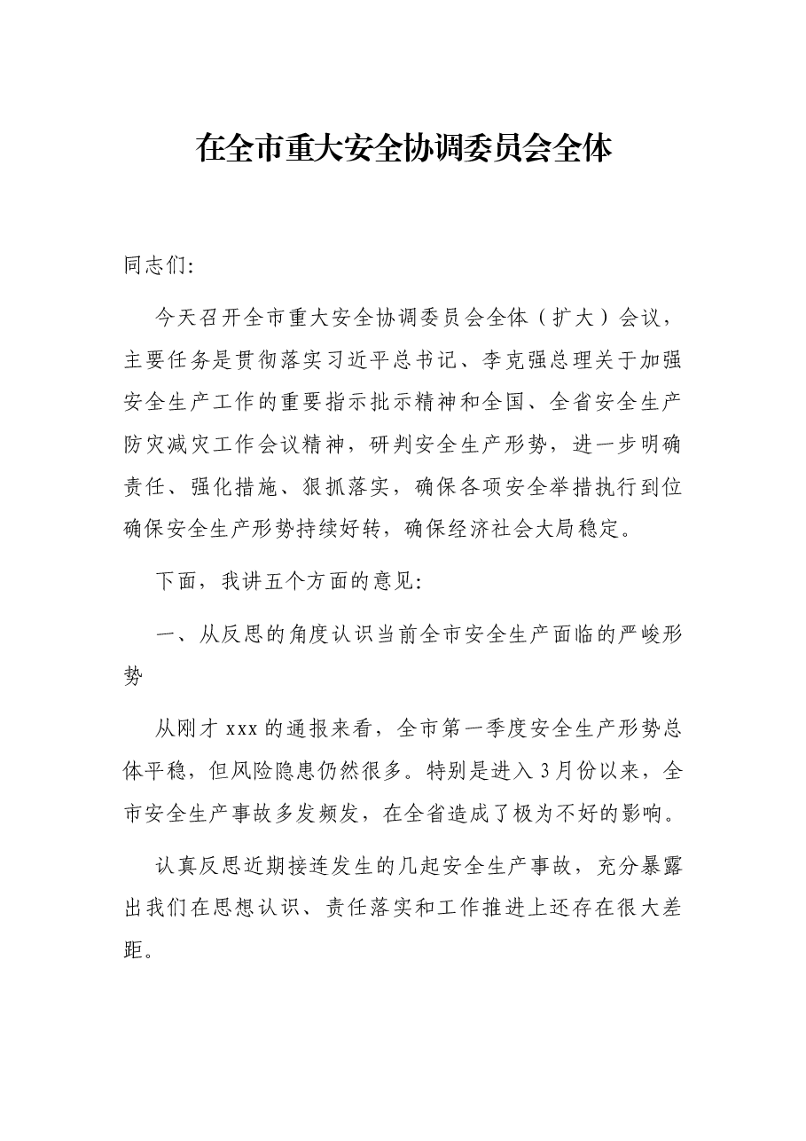 在全市重大安全协调委员会全体.docx,第1页预览
