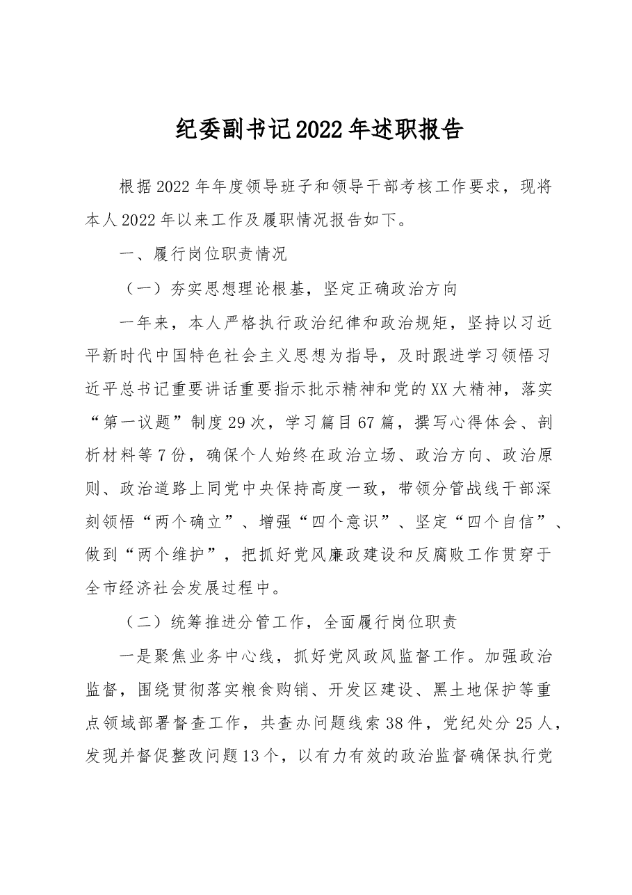 纪委副书记2022年述职报告.docx,第1页预览