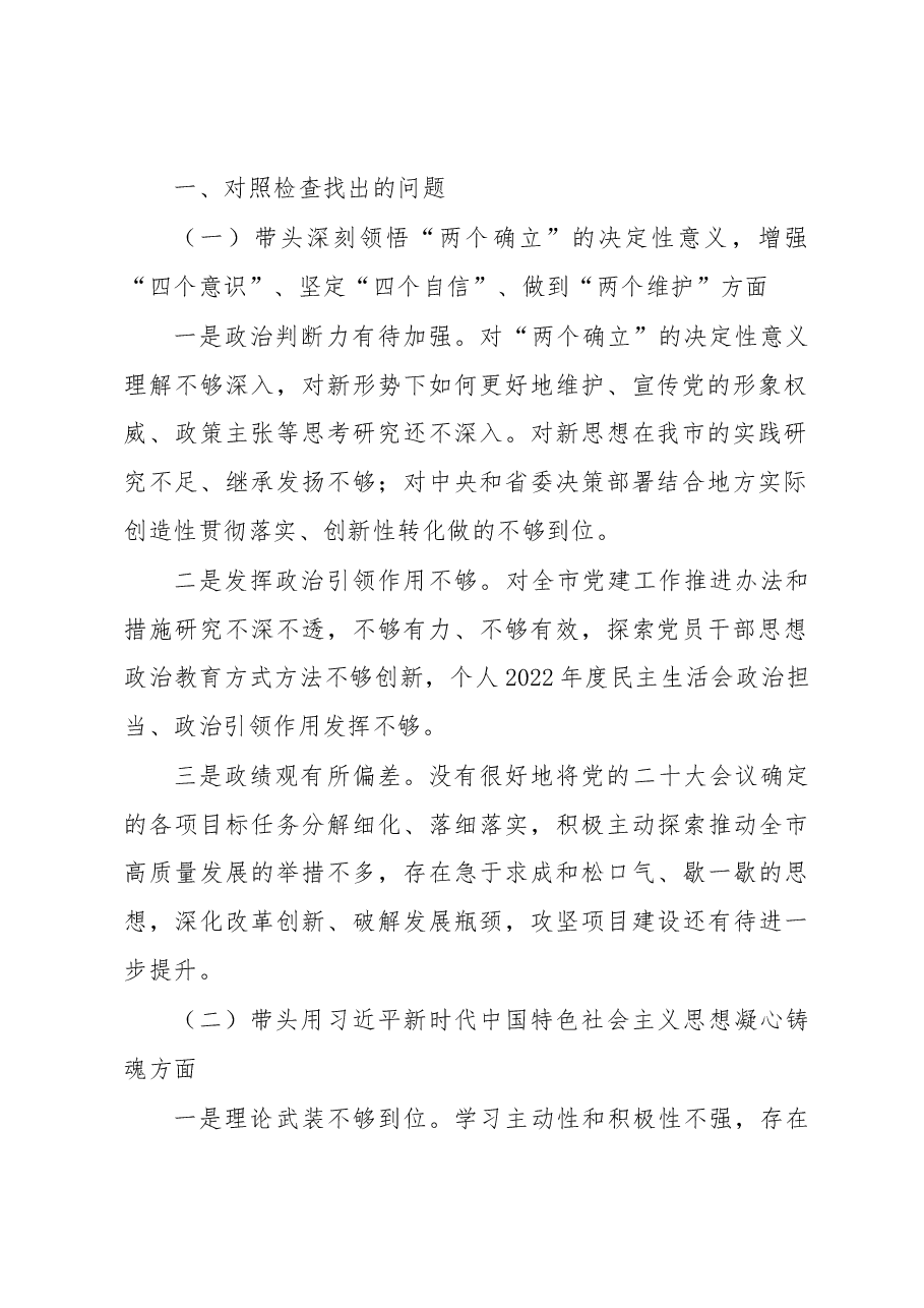 (11篇)一把手领导2022度民主生活会六个带头对照检查材料汇编.docx,第3页预览