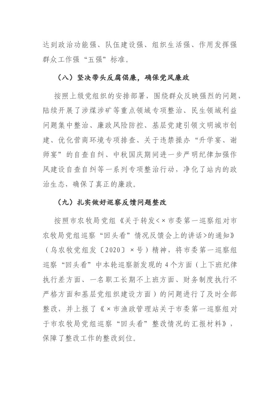 X市渔政管理站党支部书记2020年抓党建工作述职报告.docx,第4页预览