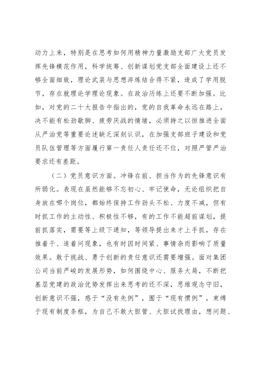 公司党支部书记2022年组织生活会对照剖析材料.docx，第2页预览