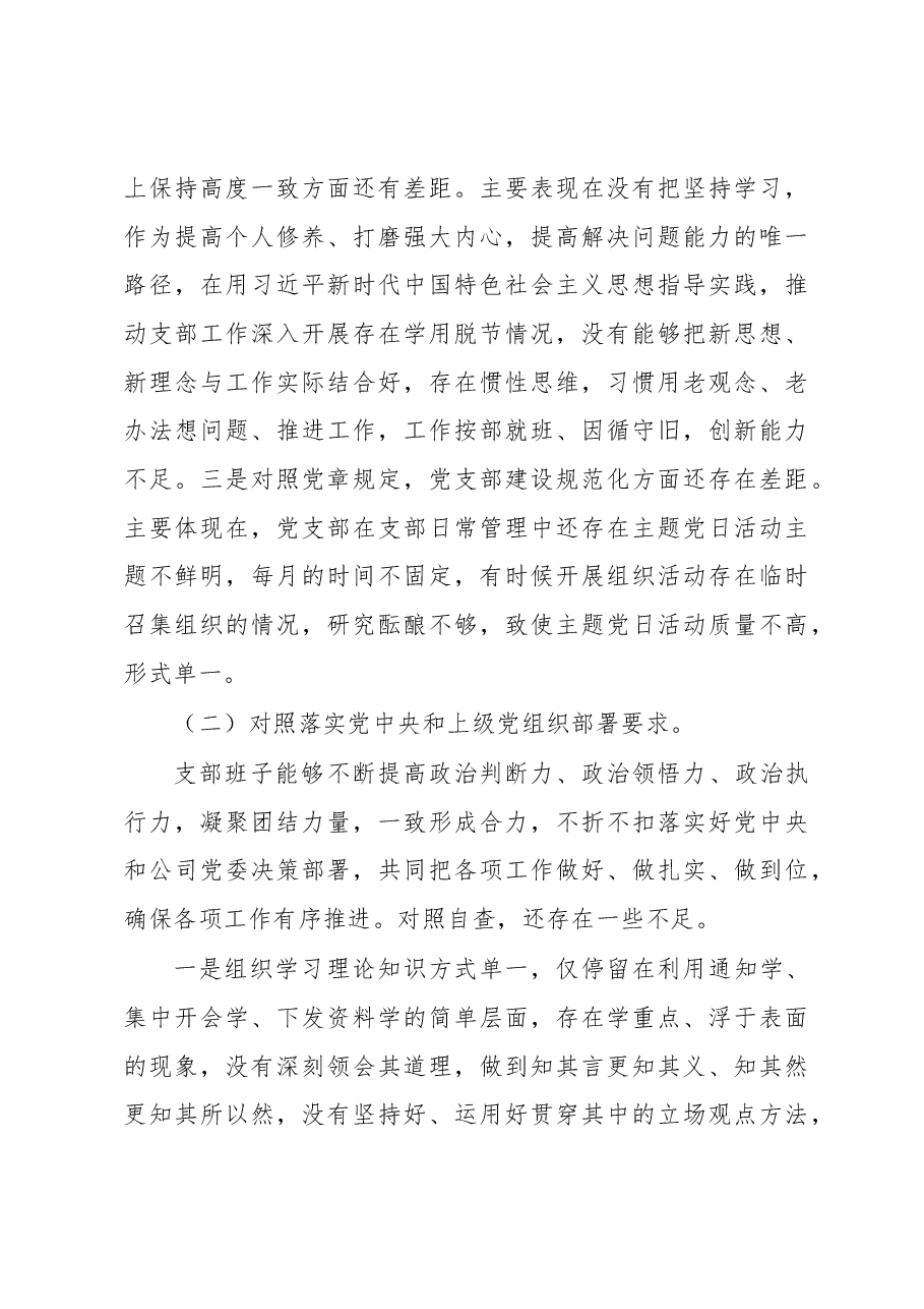 X公司党支部班子2022年度组织生活会对照检查材料.docx，第3页预览