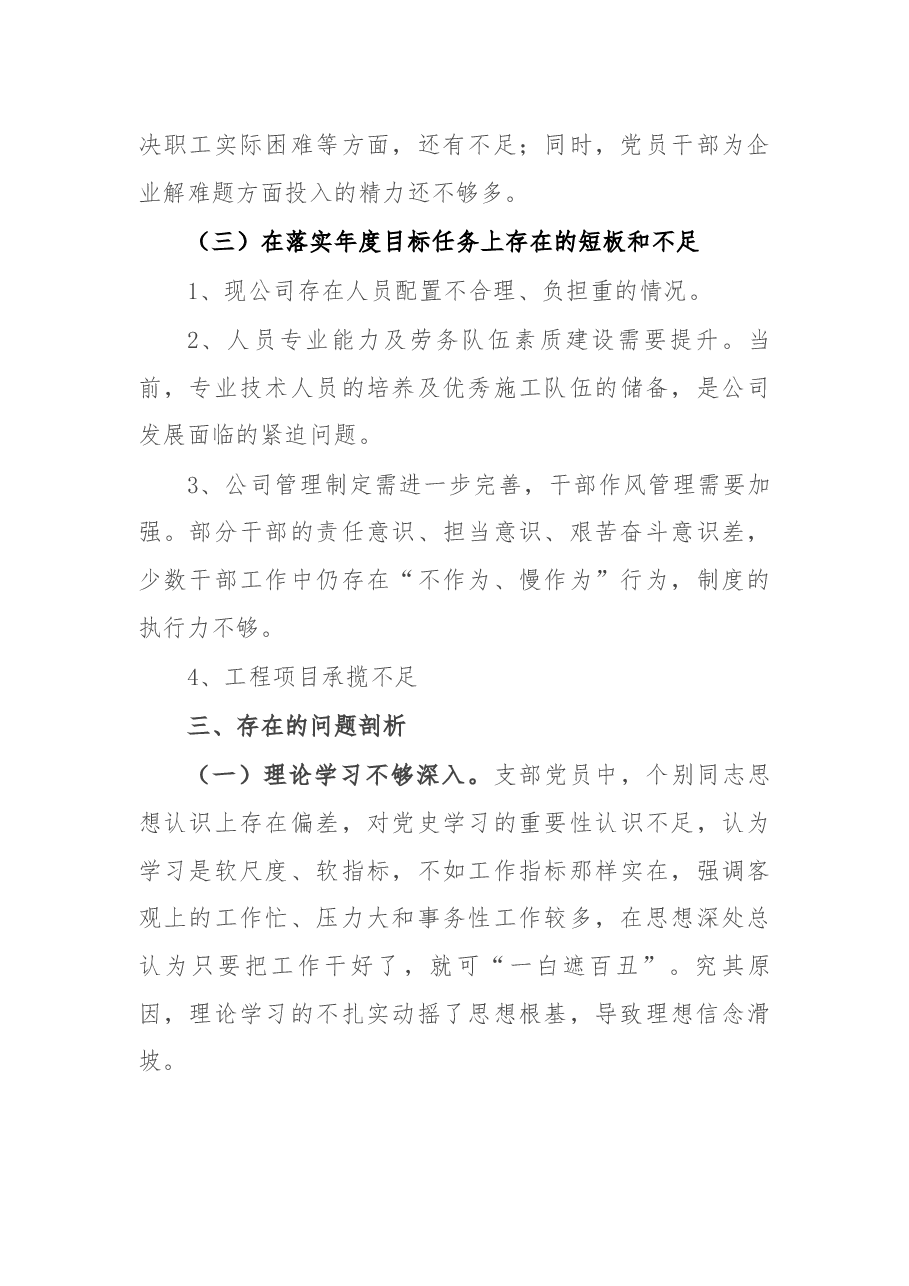 公司党支部党史学习教育专题组织生活会班子对照检查材料.docx，第4页预览