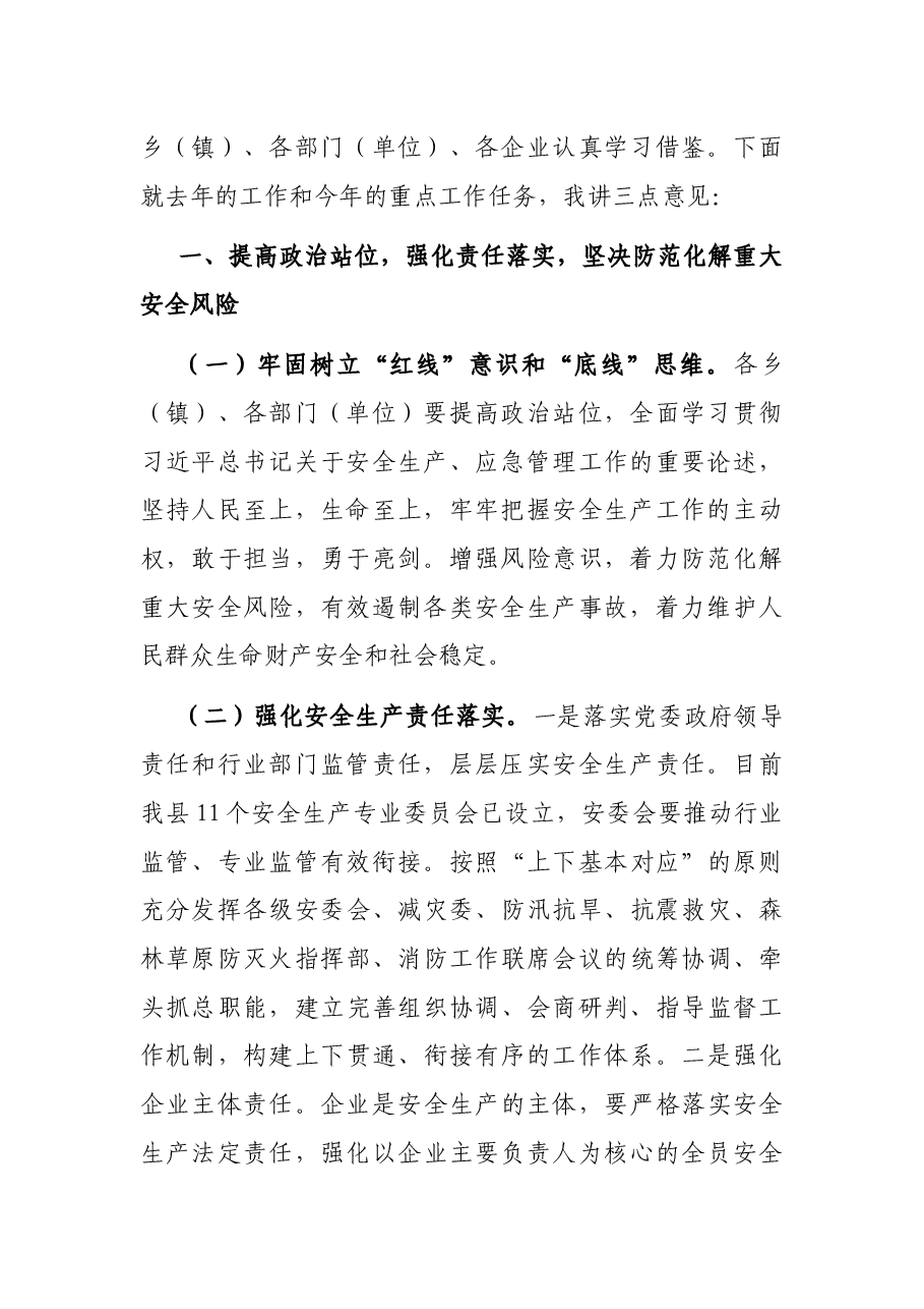在防灾减灾救灾、安全生产暨消防安全工作会议上的讲话.docx,第2页预览