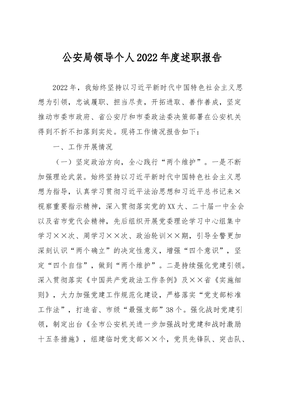 公安局领导个人2022年度述职报告.docx,第1页预览