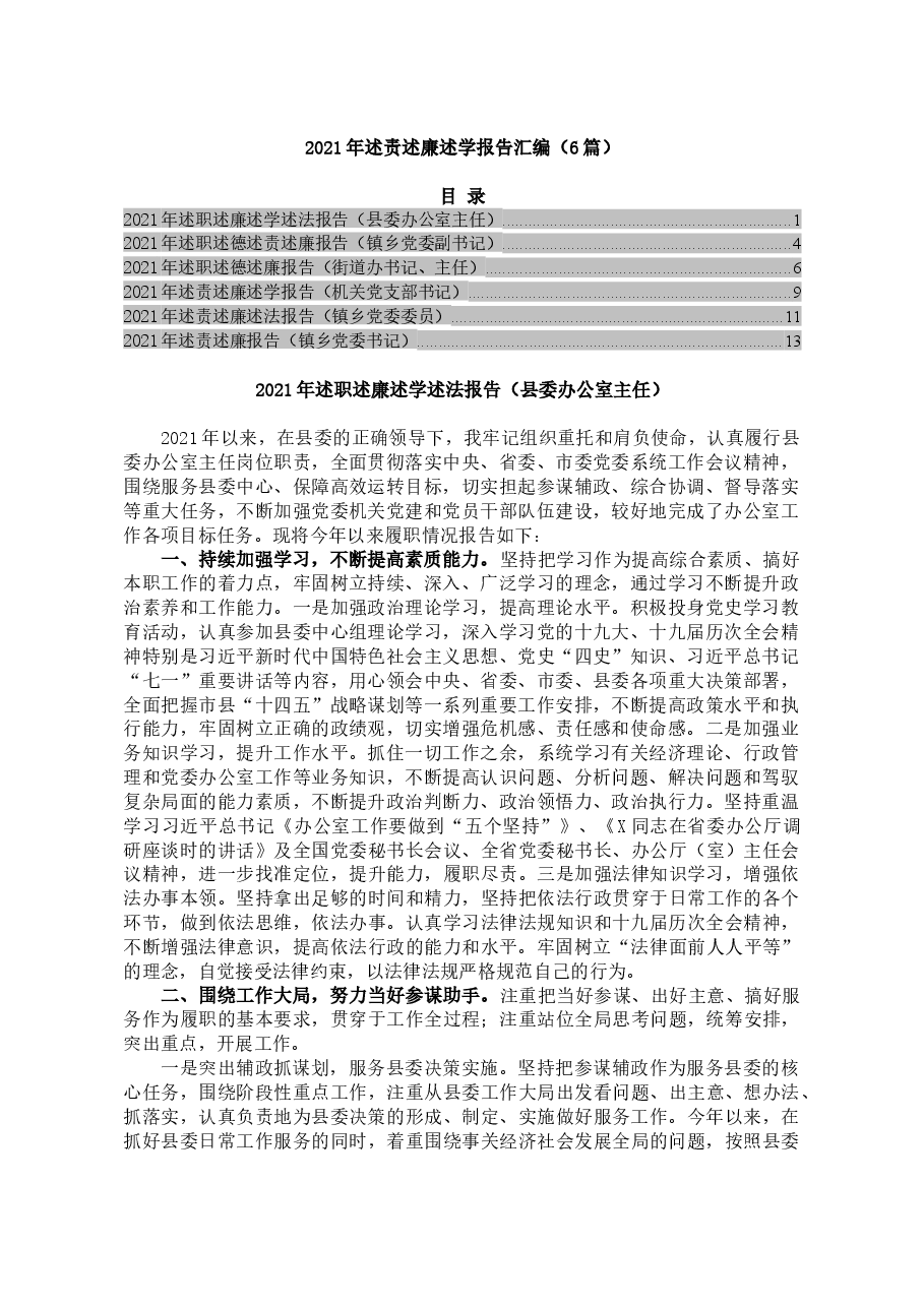 (6篇)2021年述责述廉述学报告汇编.docx,第1页预览