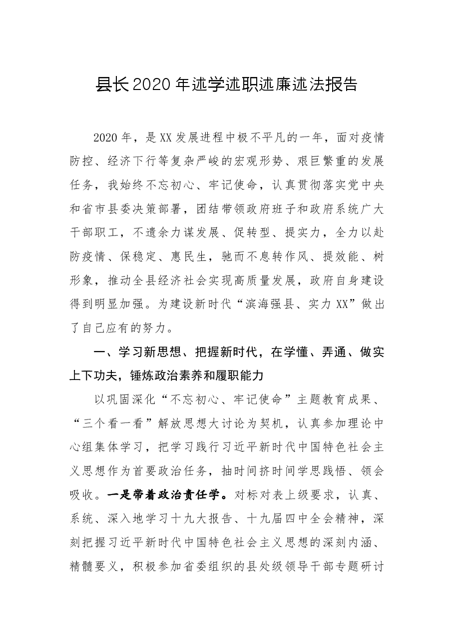 年终8:县长2020年述学述职述廉述法报告.docx,第1页预览