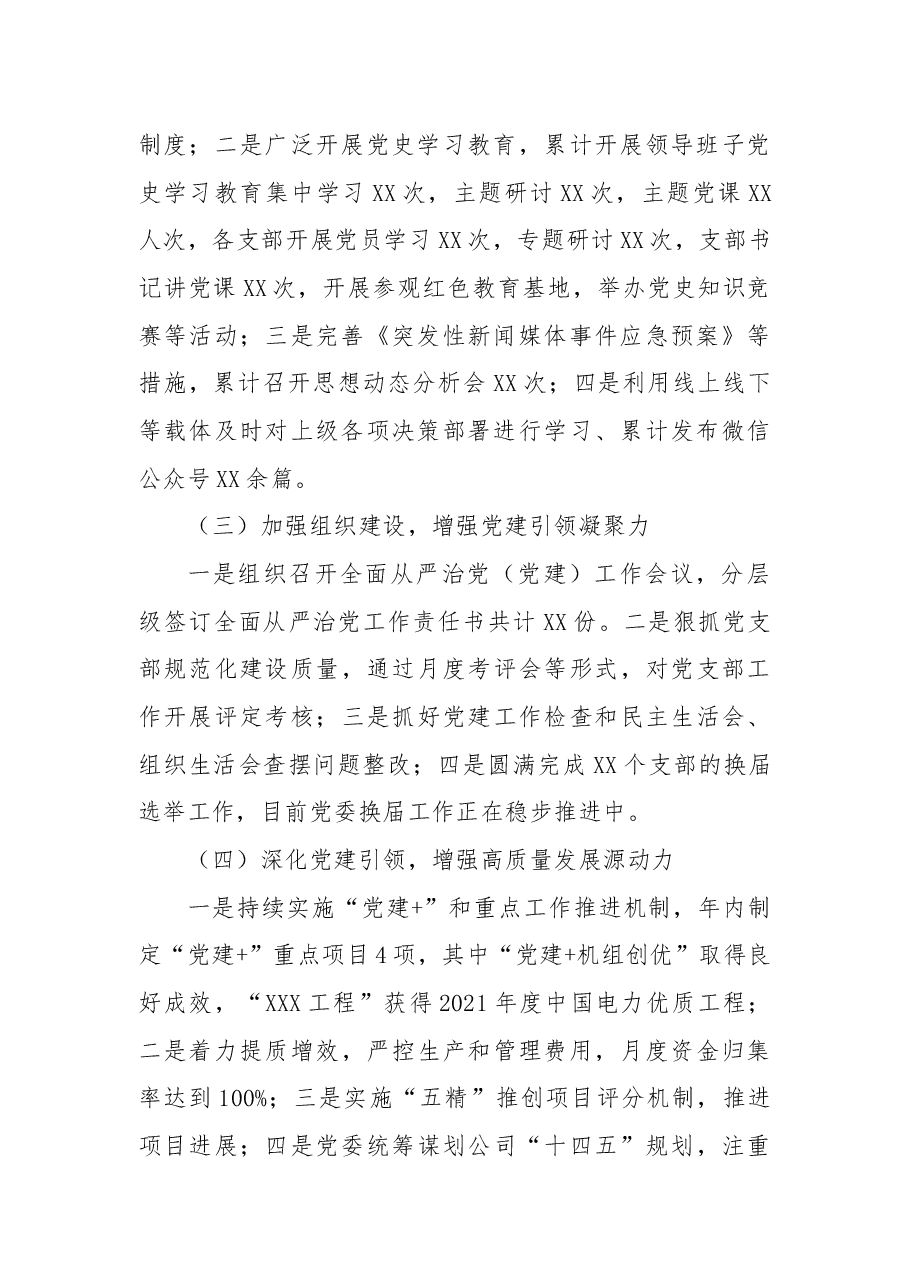 公司党委书记抓全面从严治党(党建)工作述职报告.docx,第2页预览