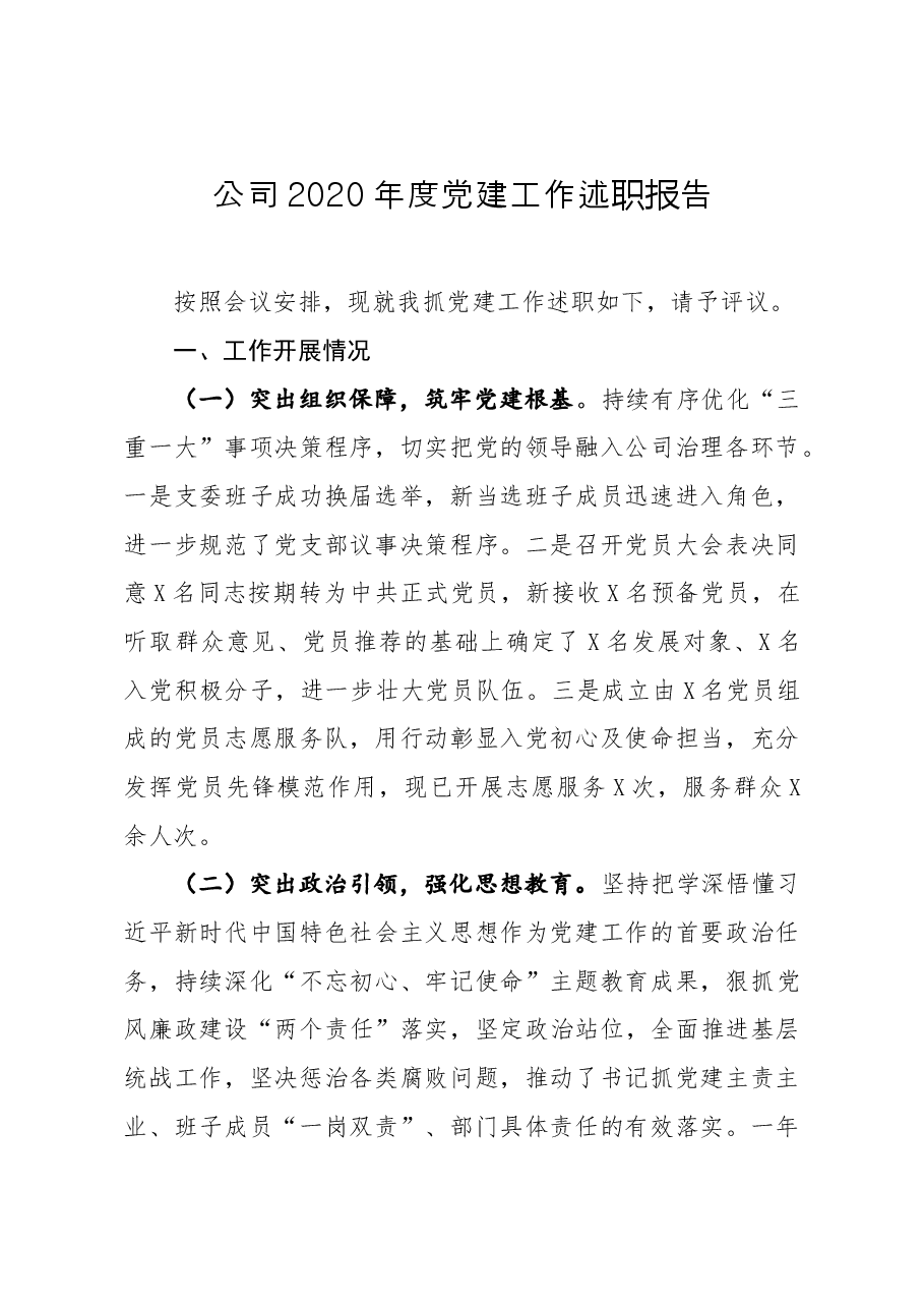 公司2020年度党建工作述职报告.docx，第1页预览