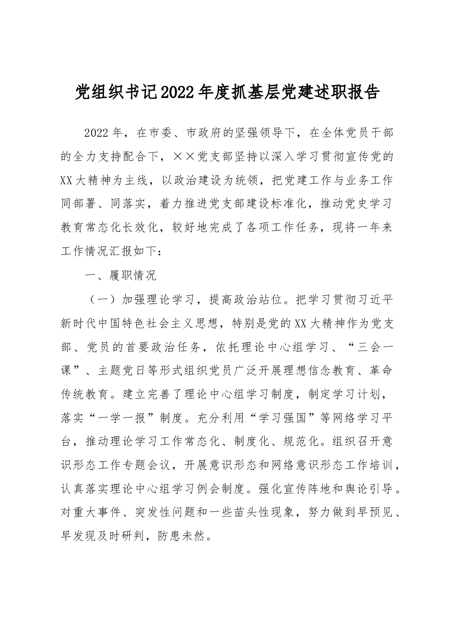党组织书记2022年度抓基层党建述职报告.docx,第1页预览