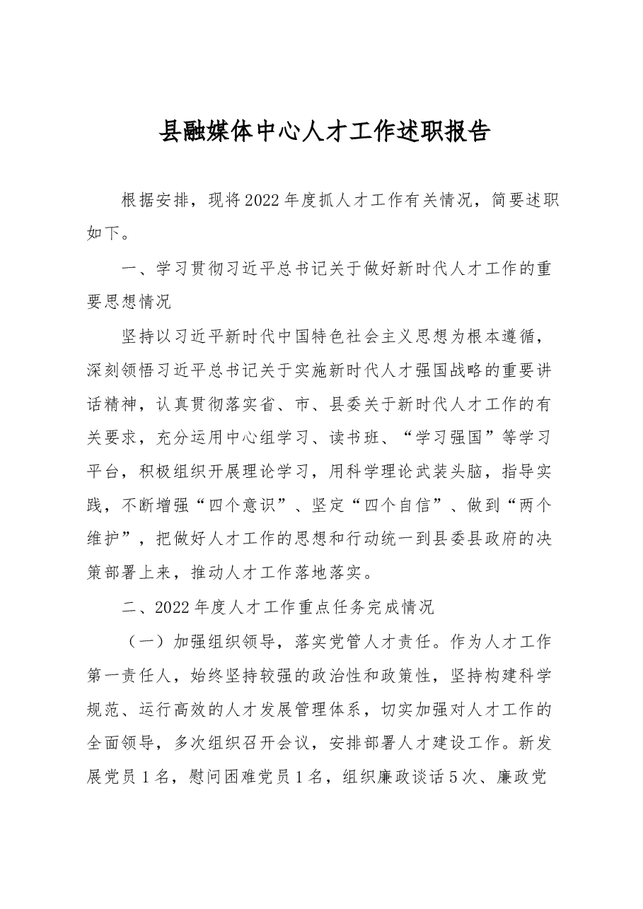县融媒体中心人才工作述职报告.docx,第1页预览