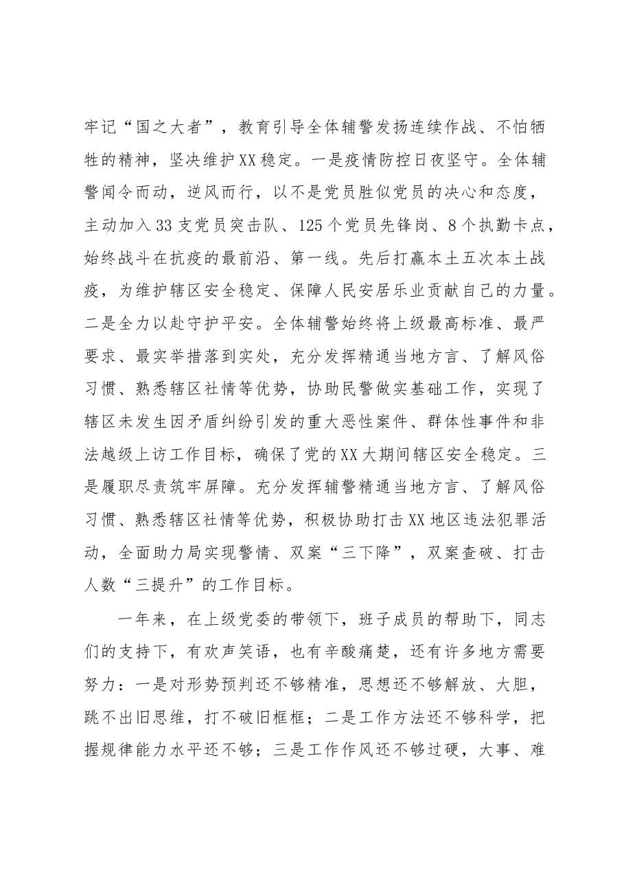 辅警大队党支部书记2022年抓党建工作述职报告.docx,第3页预览