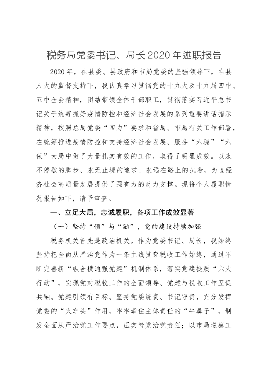 税务局党委书记局长2020年述职报告.docx,第1页预览