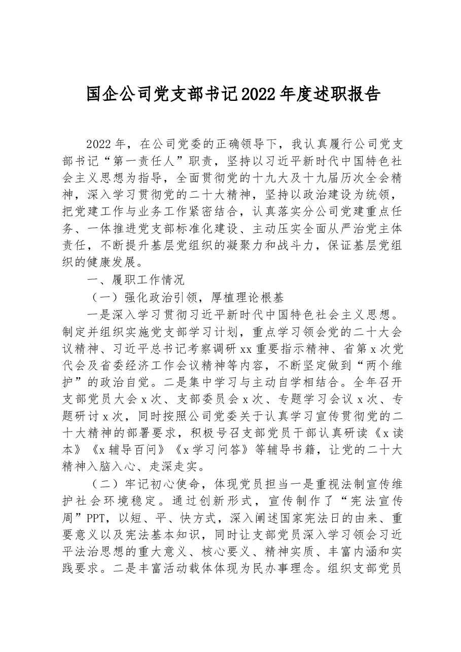 国企公司党支部书记2022年度述职报告.docx,第1页预览