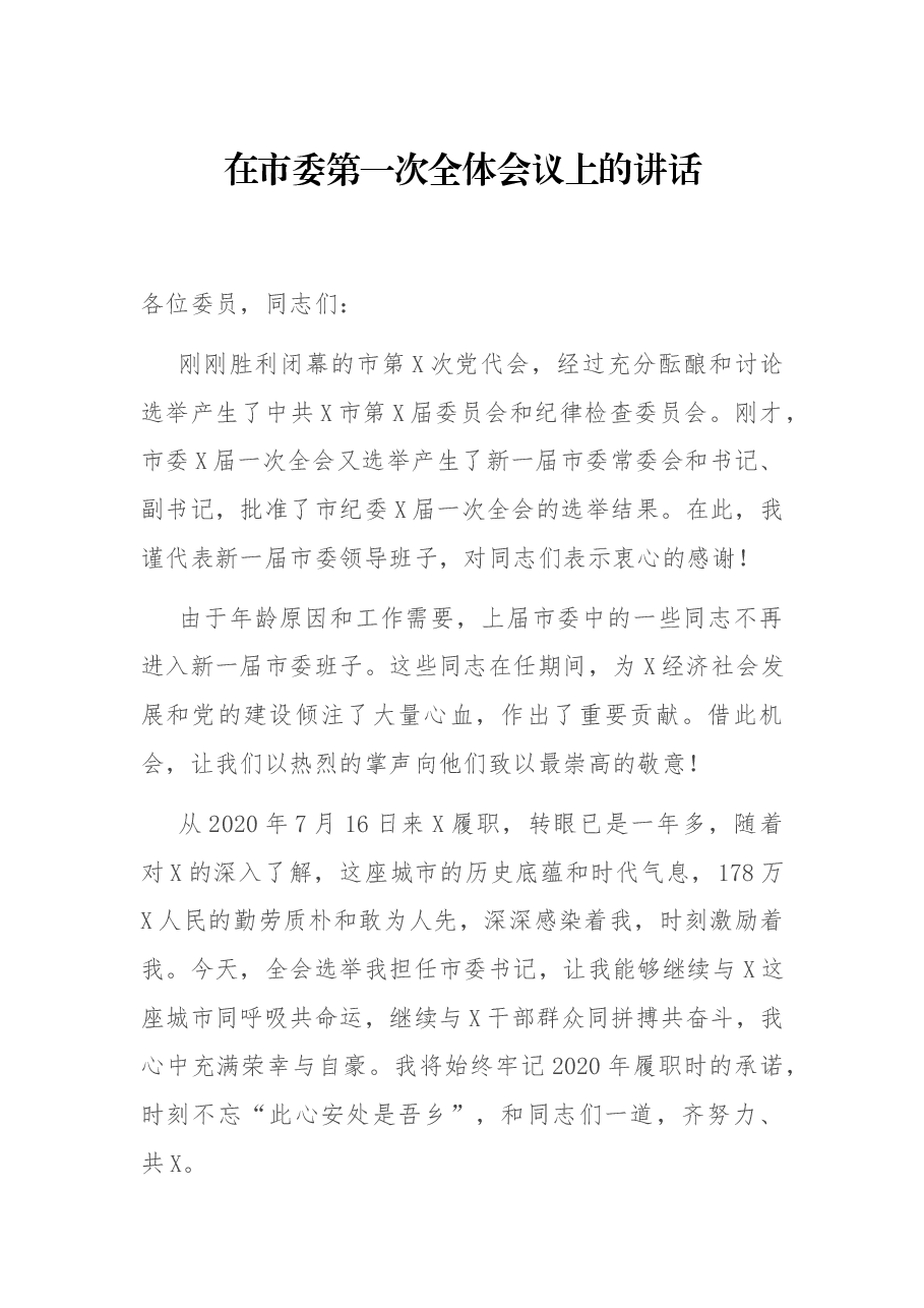 在市委第一次全体会议上的讲话.docx，第1页预览
