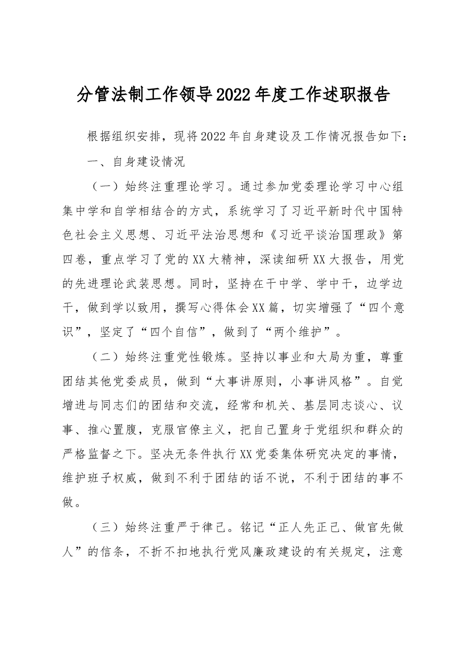 分管法制工作领导2022年度工作述职报告.docx,第1页预览
