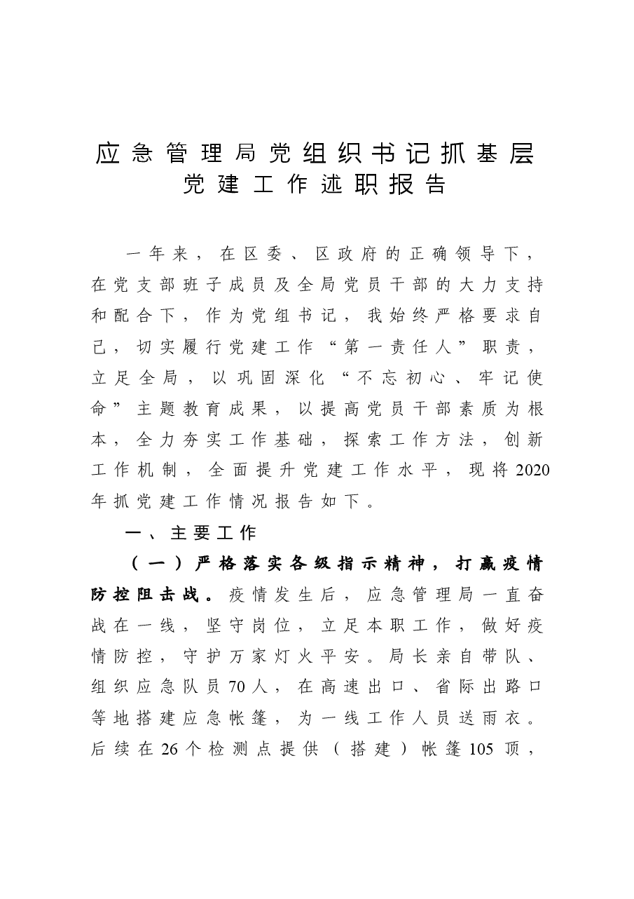 年终11:应急管理局党组织书记抓基层党建工作述职报告.docx,第1页预览
