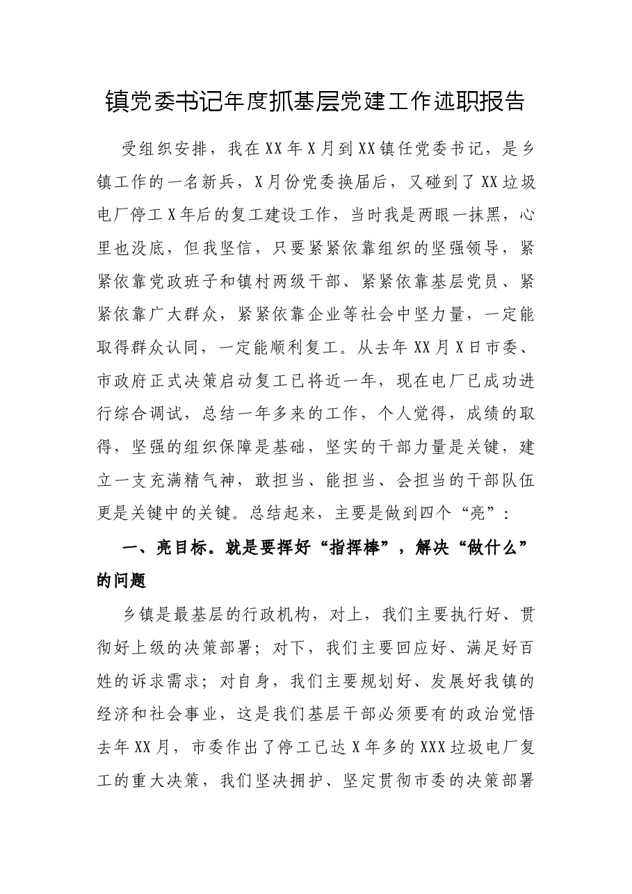 镇党委书记年度抓基层党建工作述职报告.docx,第1页预览