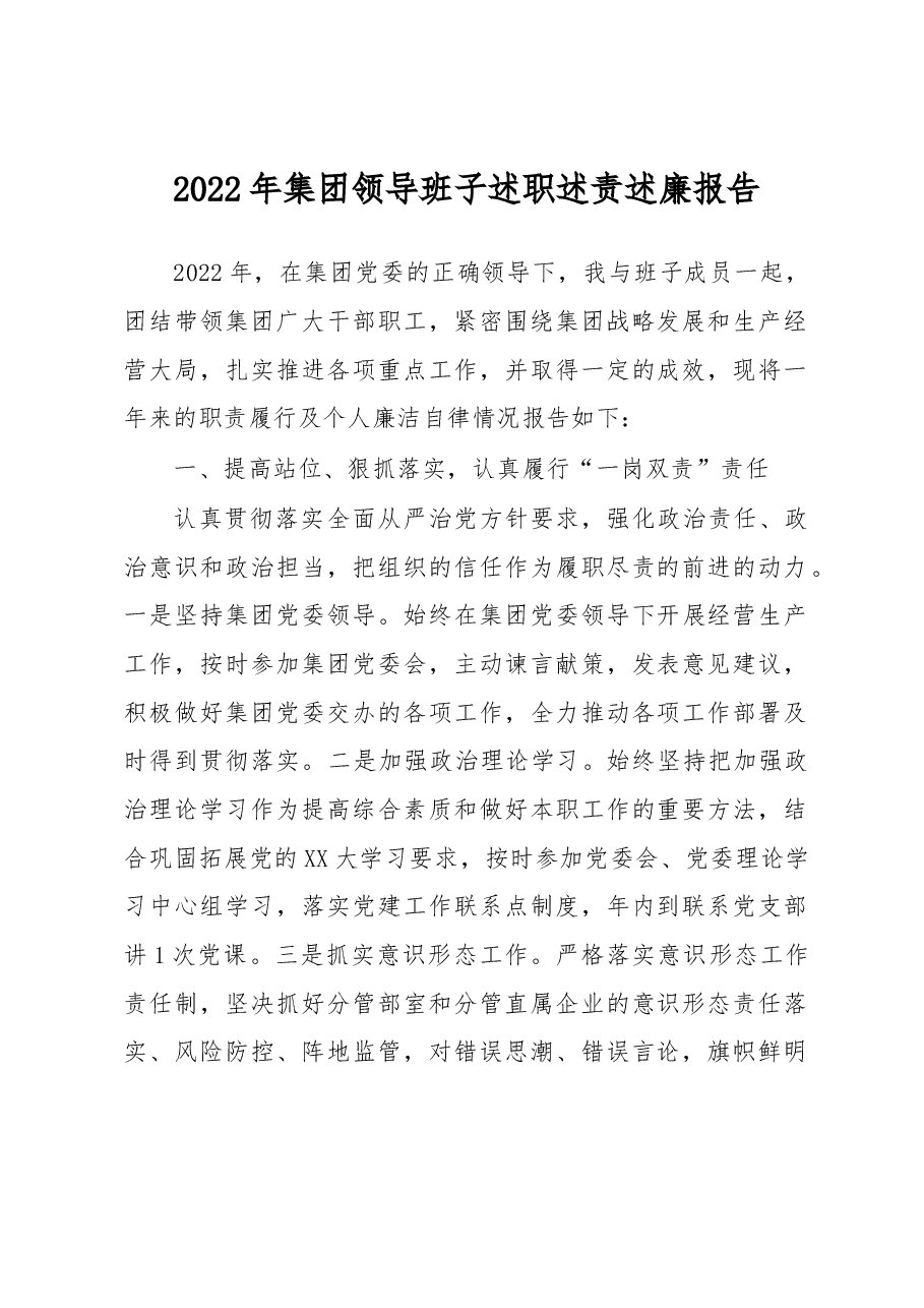 2022年集团领导班子述职述责述廉报告.docx,第1页预览