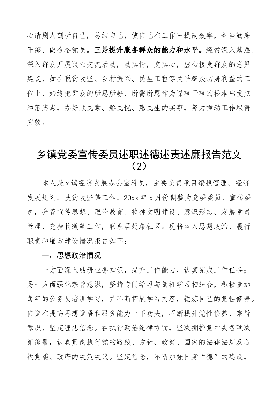 乡镇党委宣传委员述职述德述责述廉报告范文.docx,第4页预览