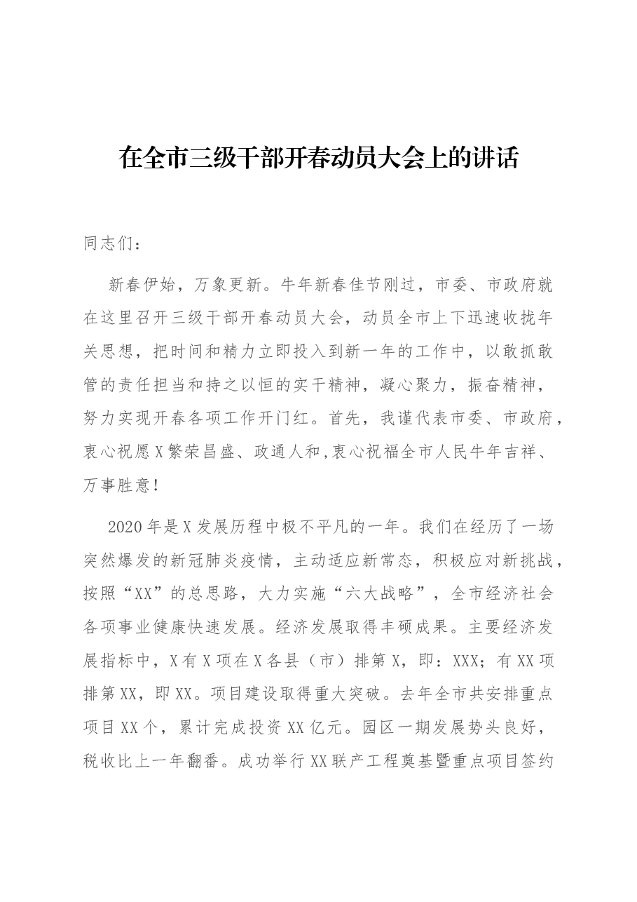在全市三级干部开春动员大会上的讲话.docx，第1页预览
